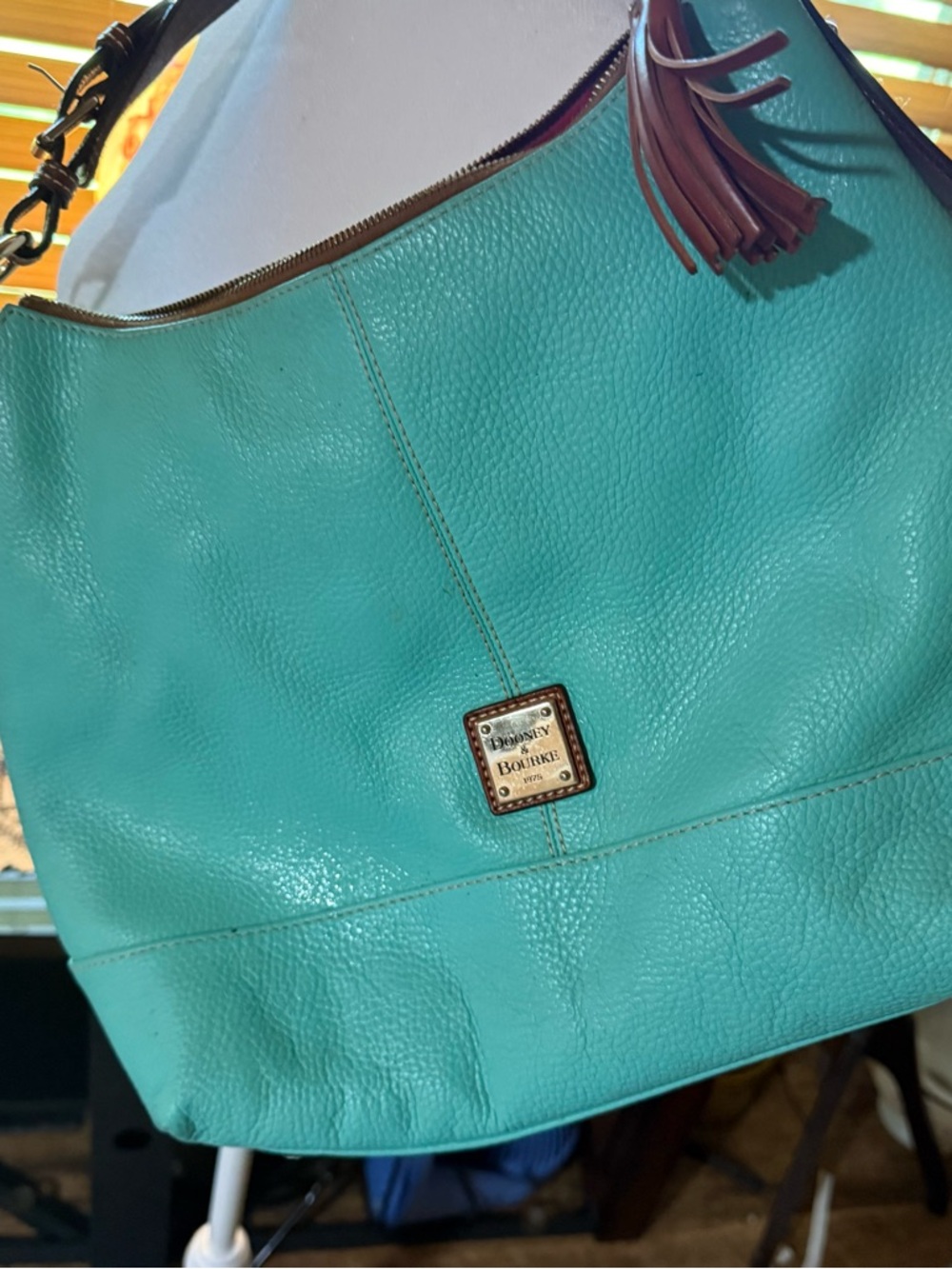 Dooney & Bourke Turquoise Pebbled Leather Shoulder Bag with Tassel